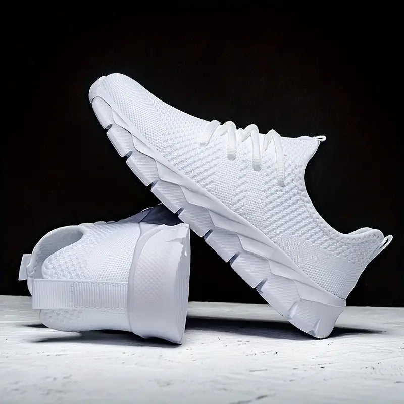 Kaiqilang Men's Breathable Lightweight Running Shoes - White Casual Sneakers with Coconut Sole, MD Cushioning & Fabric Upper for Gym,