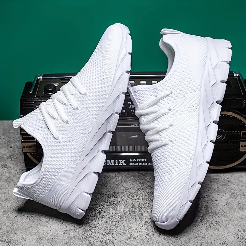 Kaiqilang Men's Breathable Lightweight Running Shoes - White Casual Sneakers with Coconut Sole, MD Cushioning & Fabric Upper for Gym,
