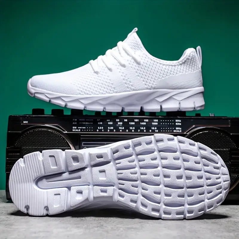 Kaiqilang Men's Breathable Lightweight Running Shoes - White Casual Sneakers with Coconut Sole, MD Cushioning & Fabric Upper for Gym,