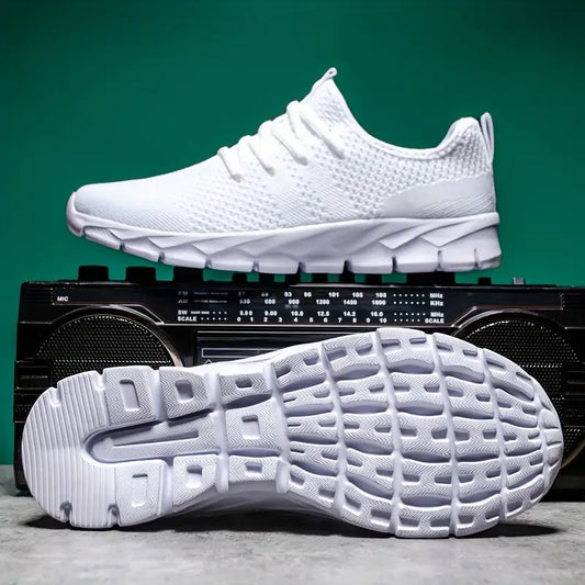 Kaiqilang Men's Breathable Lightweight Running Shoes - White Casual Sneakers with Coconut Sole, MD Cushioning & Fabric Upper for Gym,