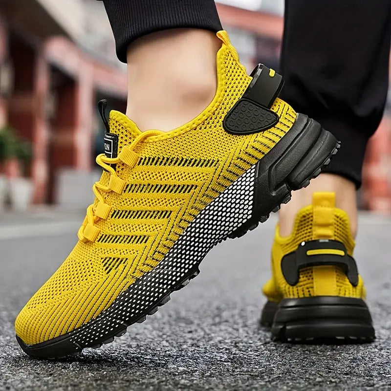Daily Comfort Men's Breathable Non-Slip Casual Sneakers - Yellow and Black Mesh Design,