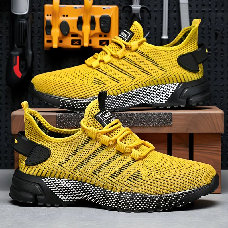 Daily Comfort Men's Breathable Non-Slip Casual Sneakers - Yellow and Black Mesh Design,