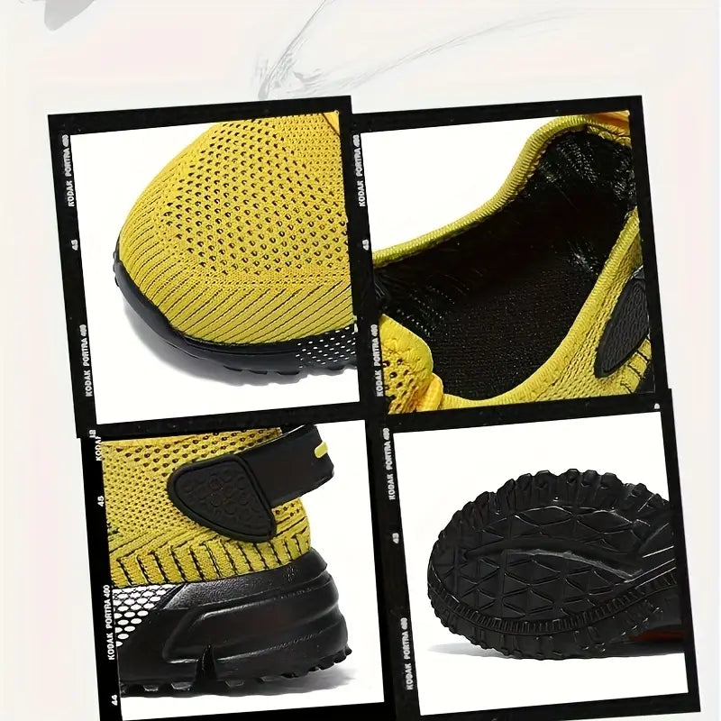 Daily Comfort Men's Breathable Non-Slip Casual Sneakers - Yellow and Black Mesh Design,