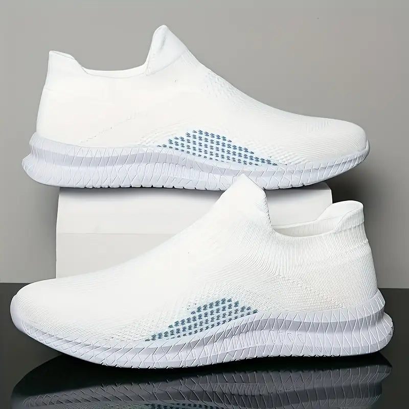 Men'S Low Top Slip-On Sneakers - White Fabric Upper, Breathable Mesh Lining, Non-Slip Sole, Casual Comfort Shoes