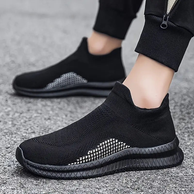 Men'S Low Top Slip-On Sneakers - White Fabric Upper, Breathable Mesh Lining, Non-Slip Sole, Casual Comfort Shoes
