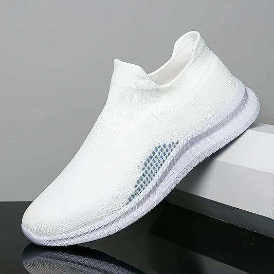 Men'S Low Top Slip-On Sneakers - White Fabric Upper, Breathable Mesh Lining, Non-Slip Sole, Casual Comfort Shoes