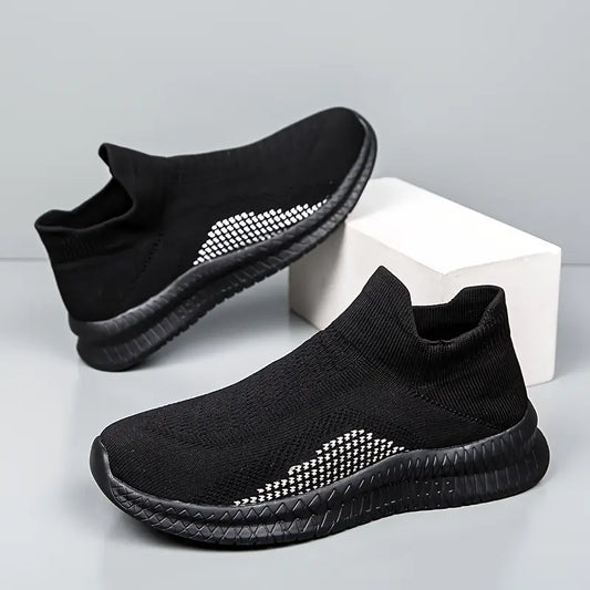 Men'S Low Top Slip-On Sneakers - White Fabric Upper, Breathable Mesh Lining, Non-Slip Sole, Casual Comfort Shoes