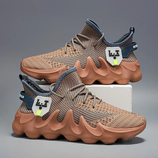 Men'S Fashion Sneakers, Striped Pattern, Low-Top, Breathable Fabric, EVA Sole, No Lining, Casual Running Shoes