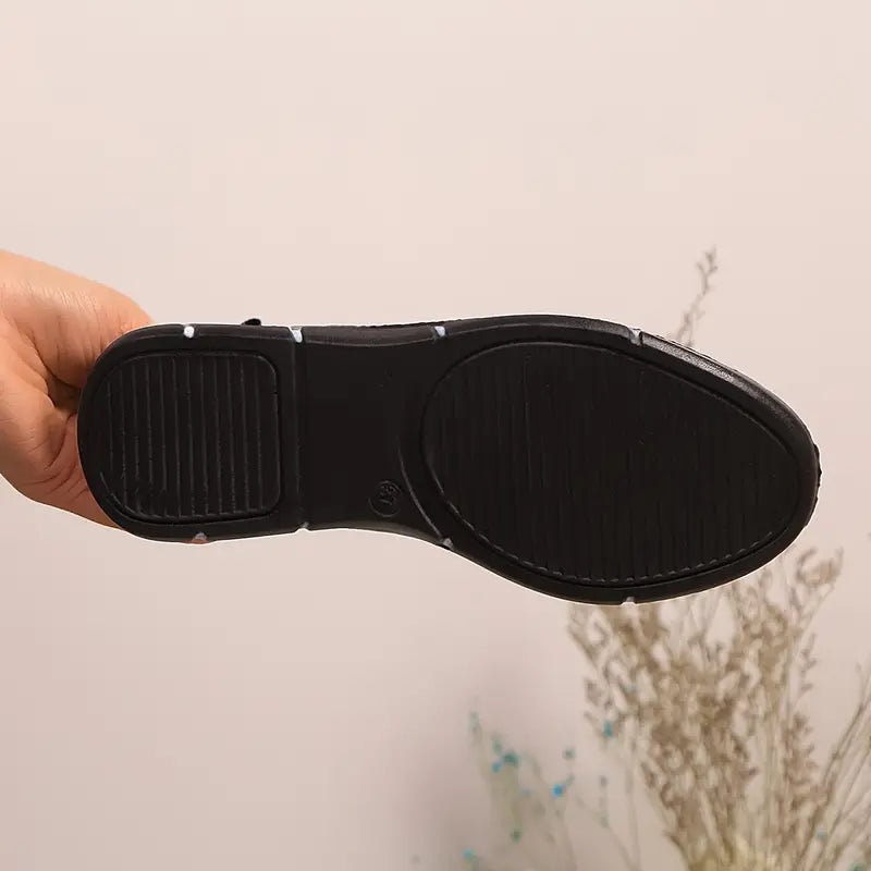 Women's Slip-On Sneakers - Lightweight Knit Upper, Breathable Design, Comfortable Casual Shoes with Strap, Black & Golden