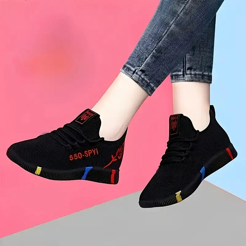 Women'S Breathable Slip-On Sneakers - Soft Fabric Upper, Red Accents, Comfortable Low-Top Design for Casual