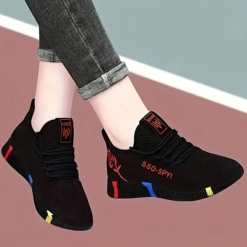 Women'S Breathable Slip-On Sneakers - Soft Fabric Upper, Red Accents, Comfortable Low-Top Design for Casual
