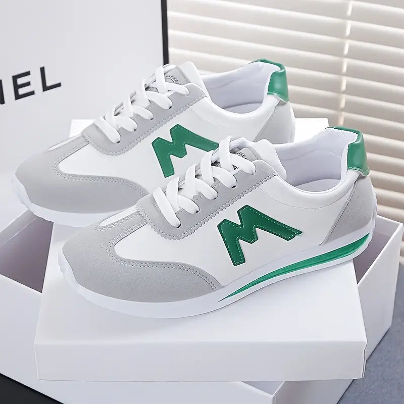 Women's White & Grey Casual Sneakers with Red Accent - Soft Rubber Sole, Breathable Fabric Lining, Synthetic Cover Upper - All-Season Comfort