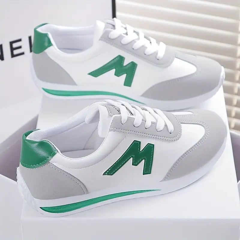 Women's White & Grey Casual Sneakers with Red Accent - Soft Rubber Sole, Breathable Fabric Lining, Synthetic Cover Upper - All-Season Comfort