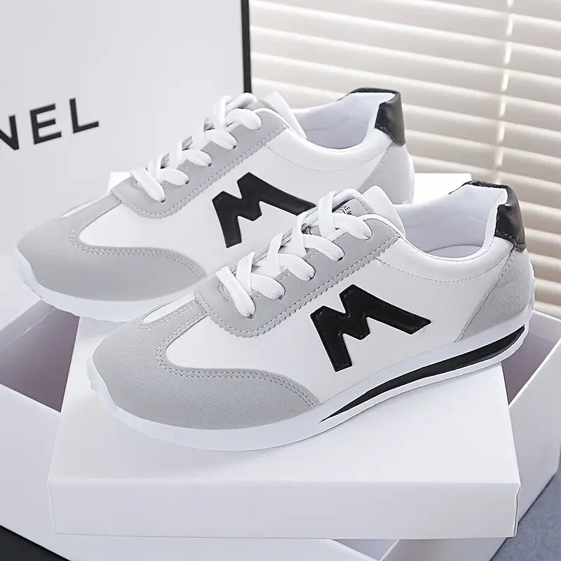 Women's White & Grey Casual Sneakers with Red Accent - Soft Rubber Sole, Breathable Fabric Lining, Synthetic Cover Upper - All-Season Comfort