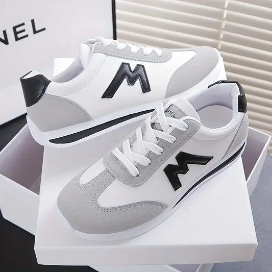 Women's White & Grey Casual Sneakers with Red Accent - Soft Rubber Sole, Breathable Fabric Lining, Synthetic Cover Upper - All-Season Comfort