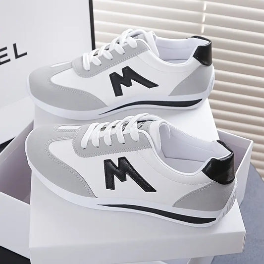 Women's White & Grey Casual Sneakers with Red Accent - Soft Rubber Sole, Breathable Fabric Lining, Synthetic Cover Upper - All-Season Comfort