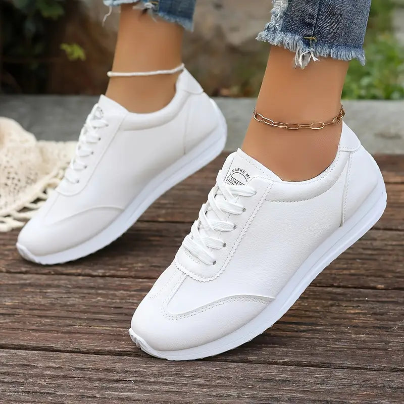 Women's Lightweight Casual Sneakers, Fashionable White with Black, Red, Green, and Yellow Accents,