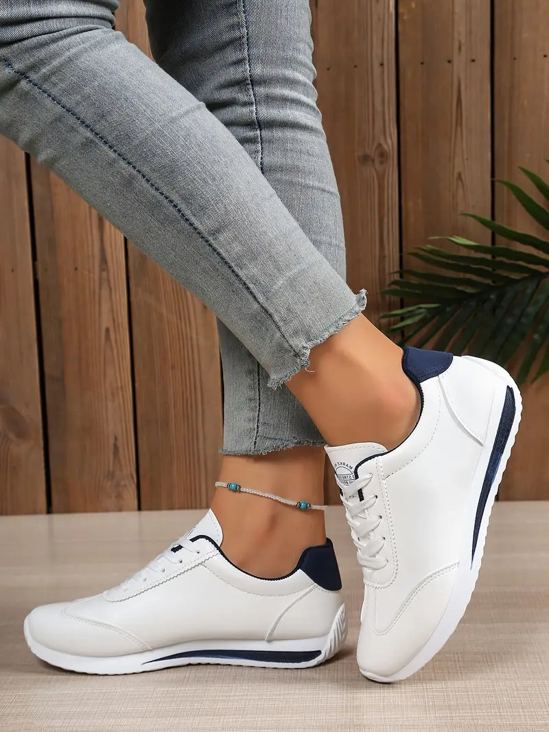 Women's Lightweight Casual Sneakers, Fashionable White with Black, Red, Green, and Yellow Accents,