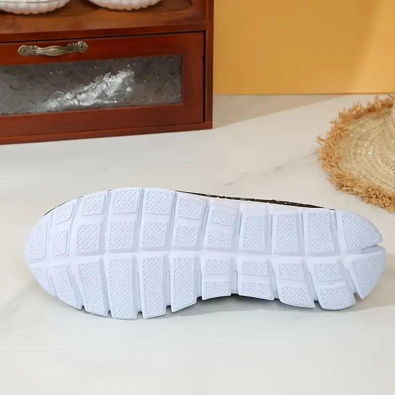Knit Running Sneakers with Rhinestone Decoration, EVA Sole, Slip-On Design, Round Toe