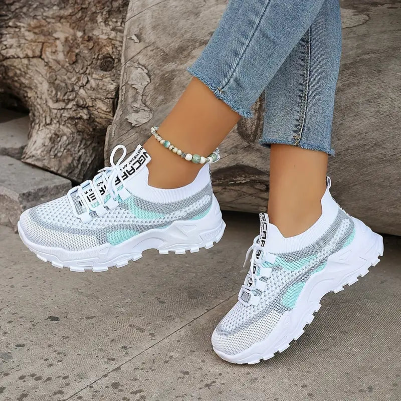 Women's Lightweight Slip-On Sneakers - Breathable Walking Shoes Beige/Pink/Gray/White Colorway - Cushioned Rubber Sole for Everyday, Gym, Errands