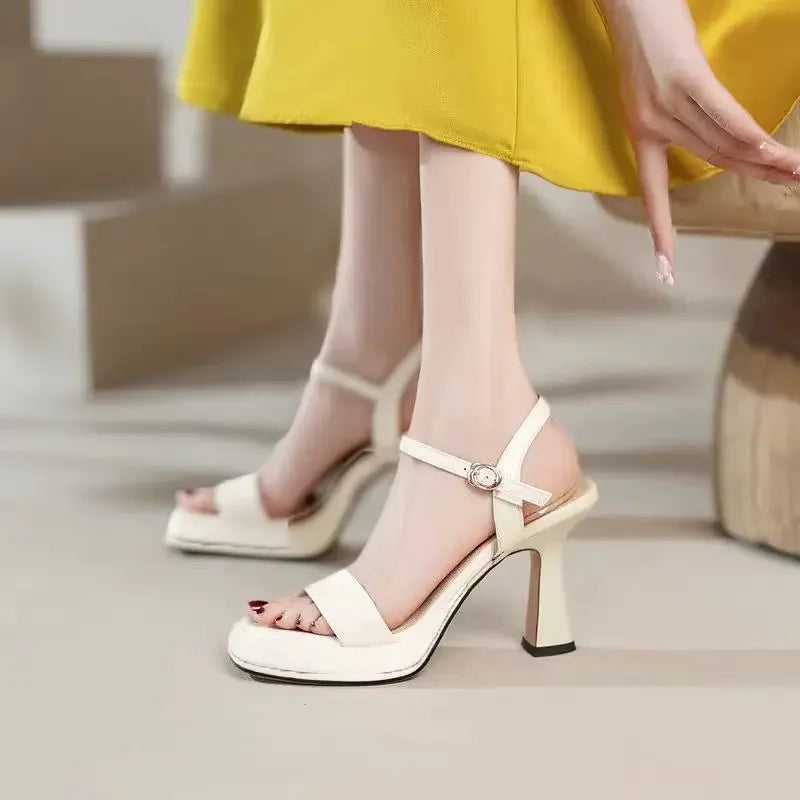 Waterproof High Heel Shoes Women's 2024 Summer New Style Thick Platform Sandals Hot Pink Fashionable Versatile Rubber Sole Shoes