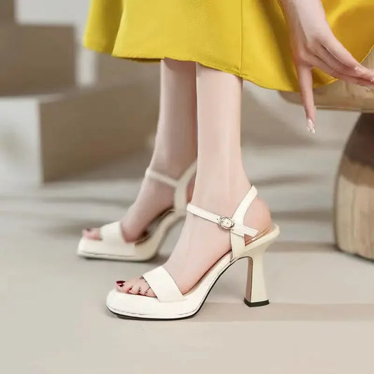 Waterproof High Heel Shoes Women's 2024 Summer New Style Thick Platform Sandals Hot Pink Fashionable Versatile Rubber Sole Shoes