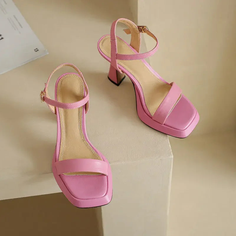 Waterproof High Heel Shoes Women's 2024 Summer New Style Thick Platform Sandals Hot Pink Fashionable Versatile Rubber Sole Shoes