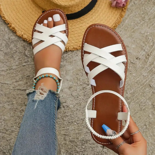 New Shoes for Women Summer Women Flat Bottom Sandals Roman Strap Non Slip Rubber Soles Fashion Ladies Daily Sandals Women