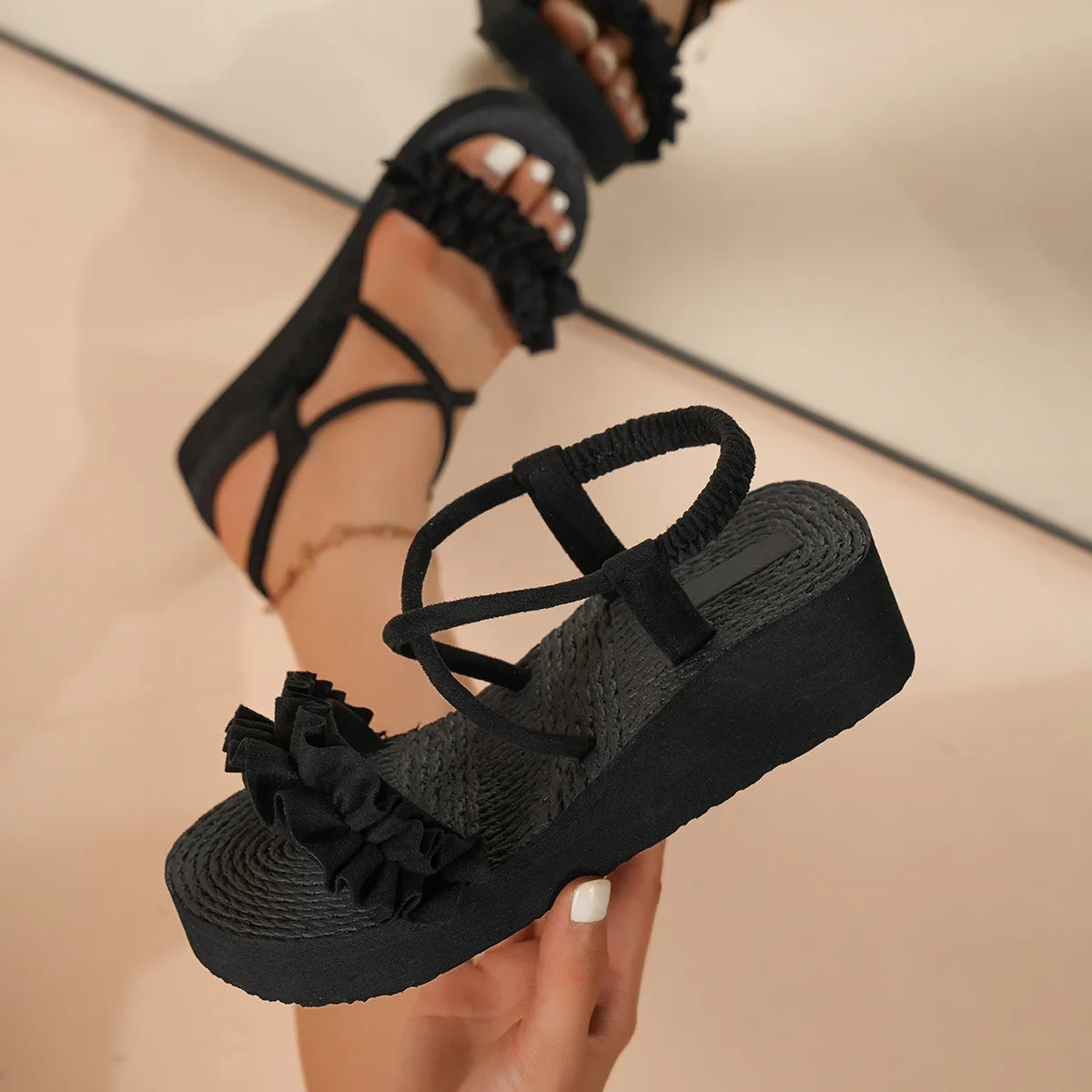 Women Summer Wedges Sandals Light Weight Comfortable Platform Shoes Thick Sole Bohemia Style Girls Student Beach Daily Sandales