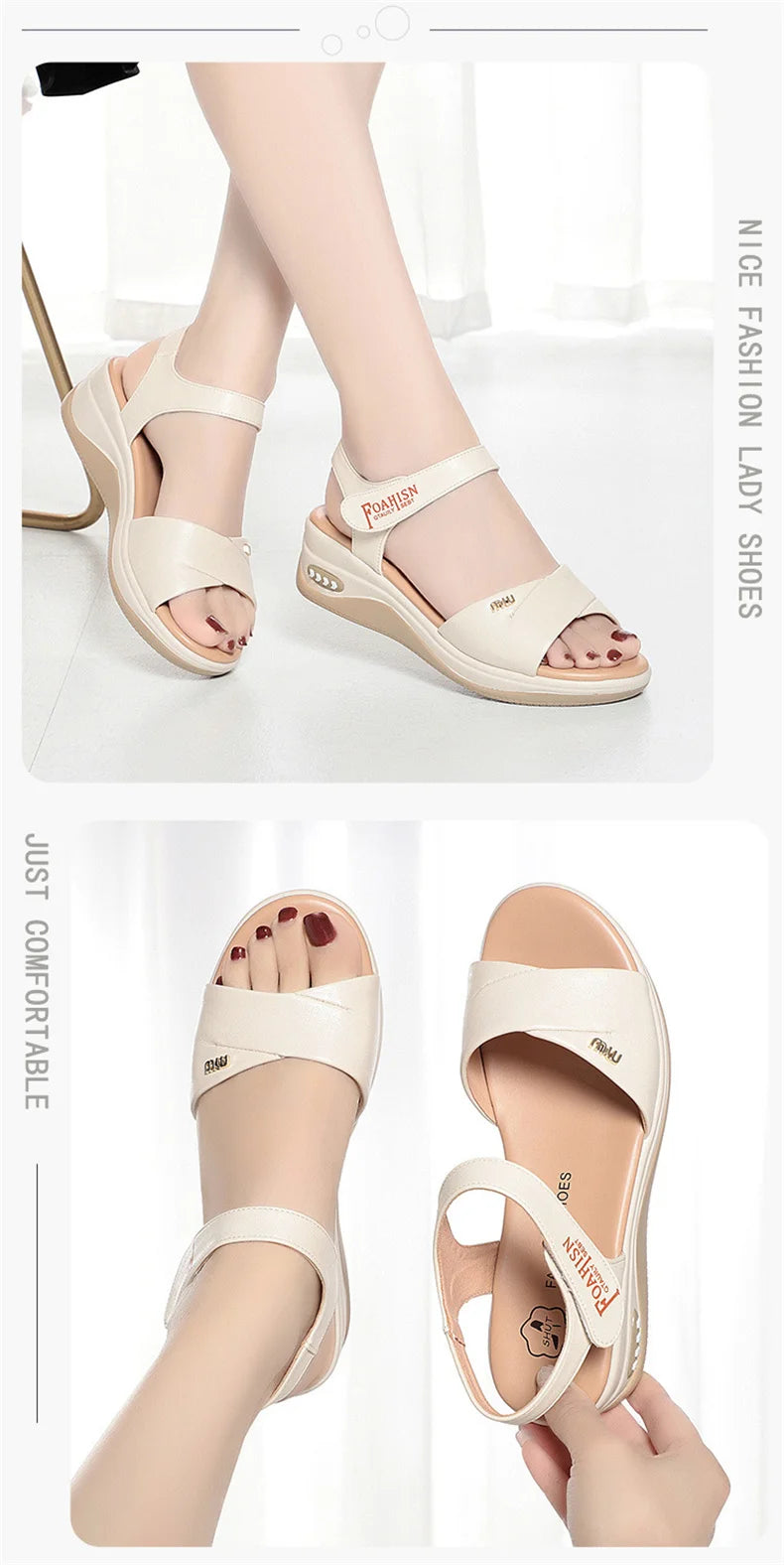 Summer New Women Comfy Roman Wedge Sandals Low Heels Beach Shoes Retro Fashion