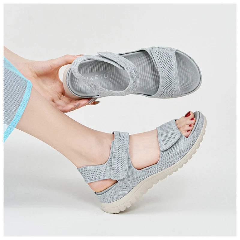 European And American Sports And Casual Sandals New 2025 Velcro Hollow Beach Thick Sole Women's Sandals Comfortable And Simple