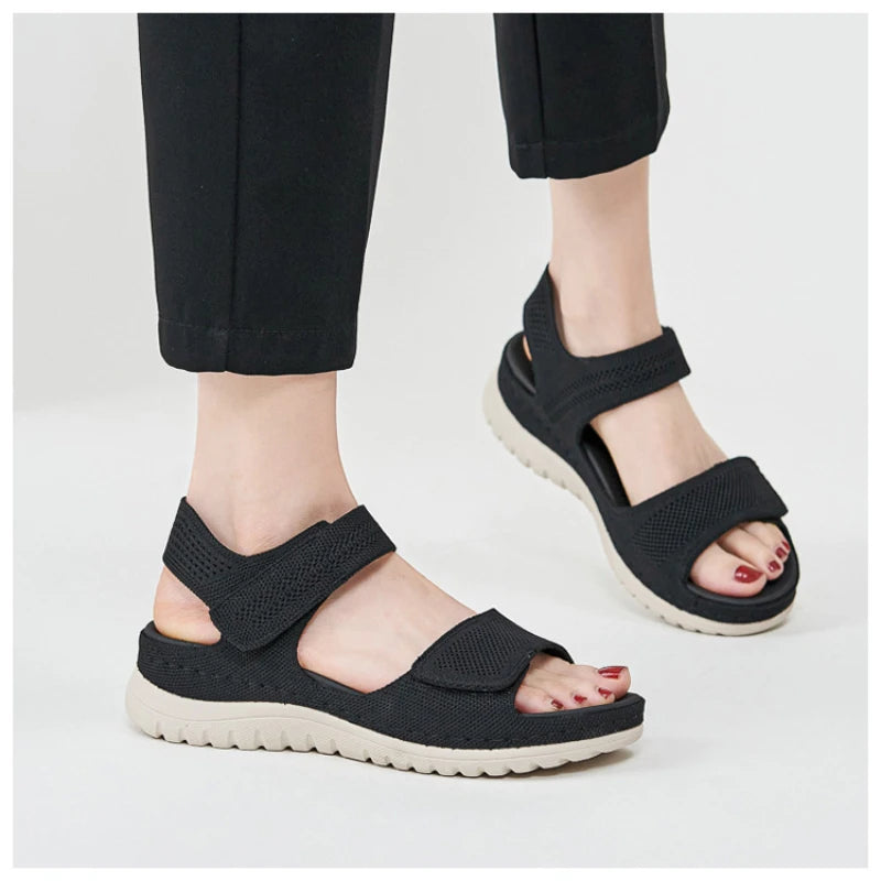 European And American Sports And Casual Sandals New 2025 Velcro Hollow Beach Thick Sole Women's Sandals Comfortable And Simple