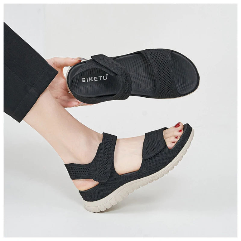 European And American Sports And Casual Sandals New 2025 Velcro Hollow Beach Thick Sole Women's Sandals Comfortable And Simple