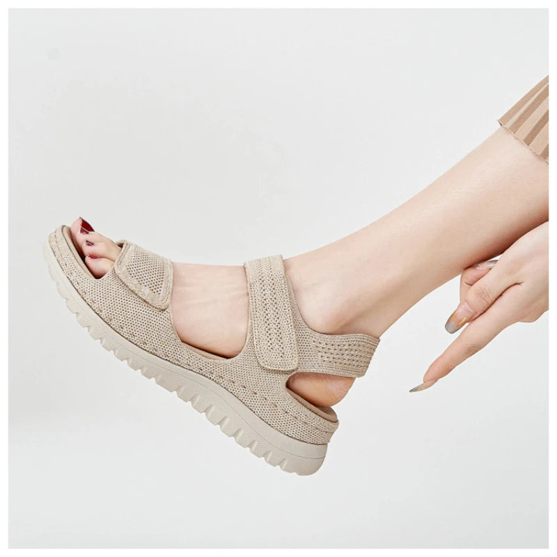 European And American Sports And Casual Sandals New 2025 Velcro Hollow Beach Thick Sole Women's Sandals Comfortable And Simple