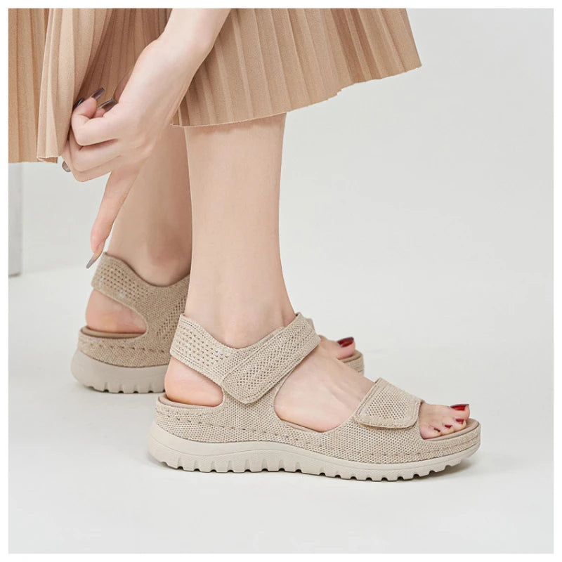 European And American Sports And Casual Sandals New 2025 Velcro Hollow Beach Thick Sole Women's Sandals Comfortable And Simple