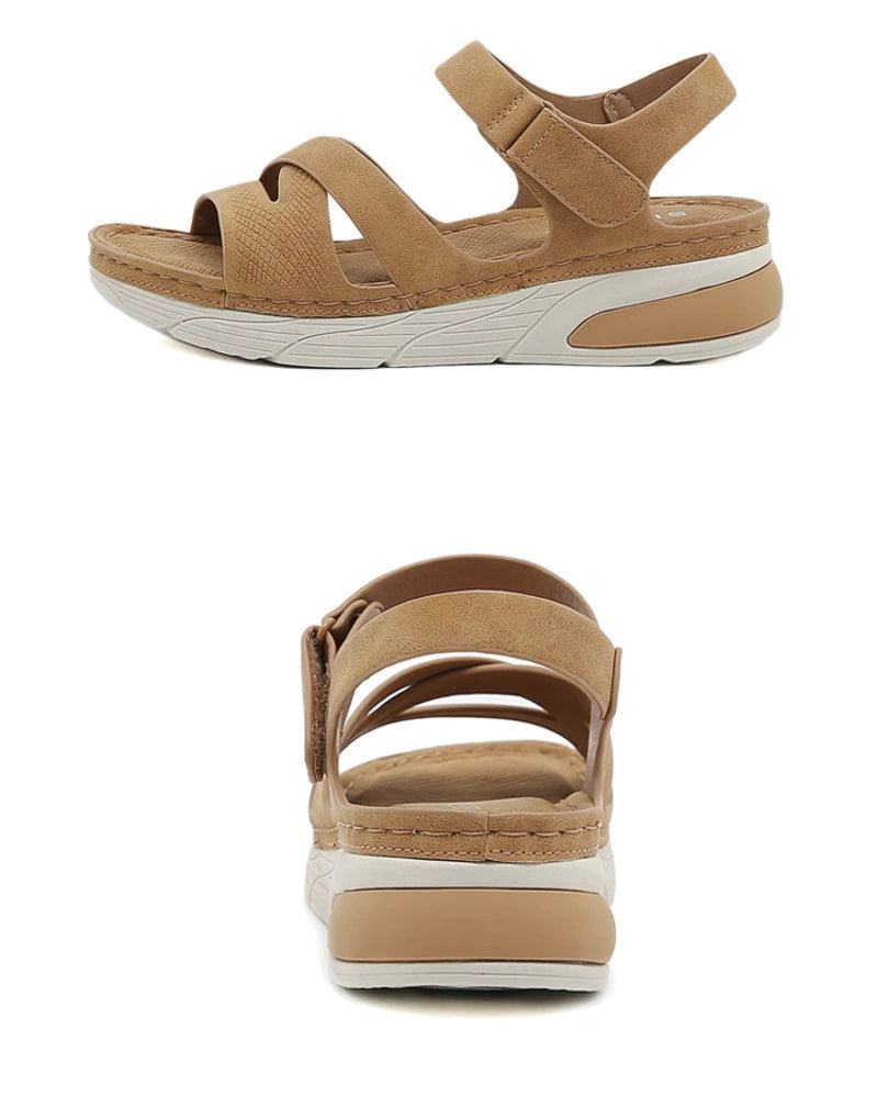 Lightweight Simple Sandals Casual Sports Comfortable Thick Sole Velcro Stitching Large Size Women's Shoes Wedges In Summer