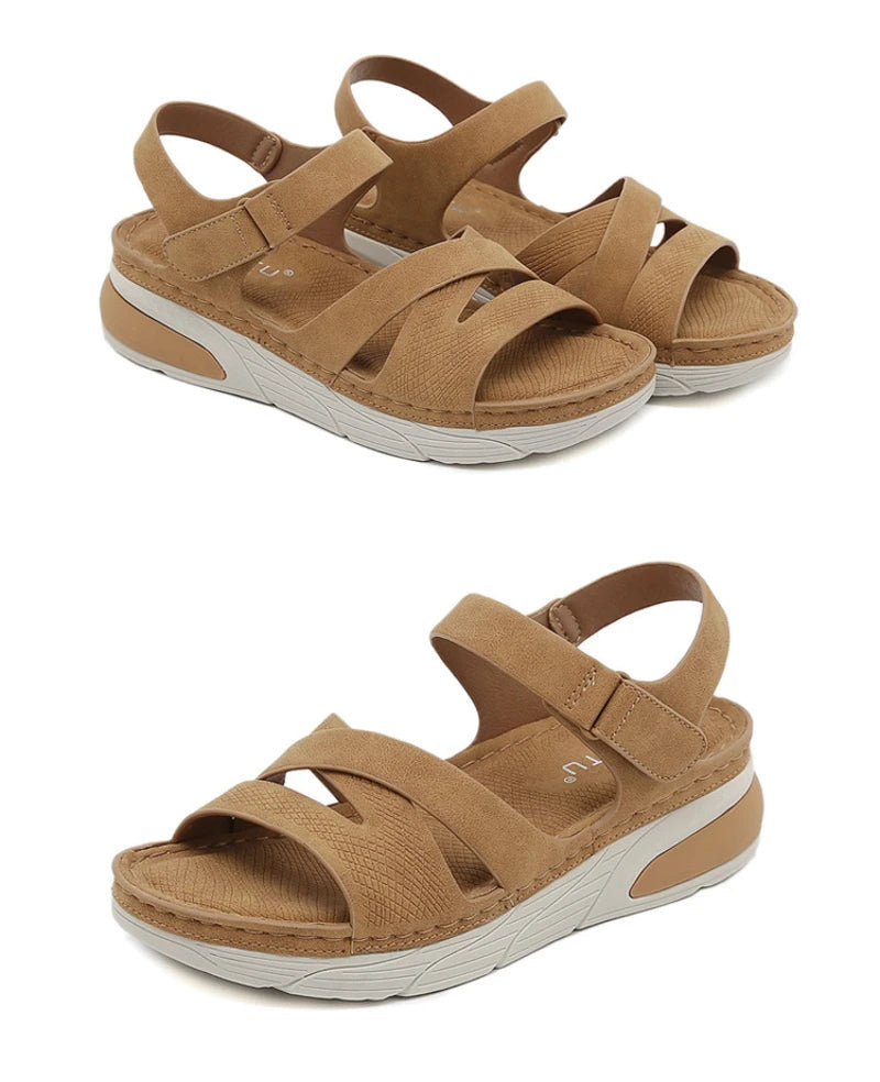 Lightweight Simple Sandals Casual Sports Comfortable Thick Sole Velcro Stitching Large Size Women's Shoes Wedges In Summer