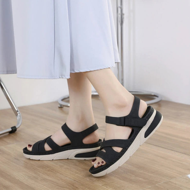 Lightweight Simple Sandals Casual Sports Comfortable Thick Sole Velcro Stitching Large Size Women's Shoes Wedges In Summer