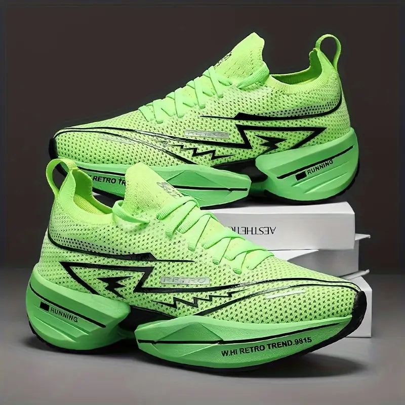 Men's Slip-On Sneakers - Breathable Running Shoes with Geometric & Letter Print for Gym & Casual Attire
