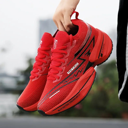 Men's Slip-On Sneakers - Breathable Running Shoes with Geometric & Letter Print for Gym & Casual Attire