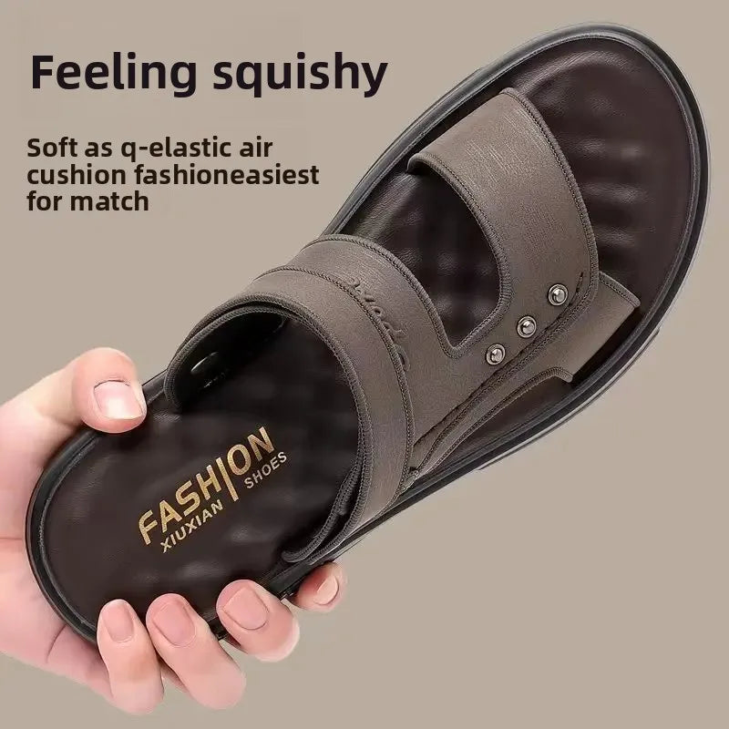 Men's Anti-Slip Soft Bottom Sandals Thickened Wear-Resistant Breathable Summer Driving Two-Way Fashion Beach Shoes