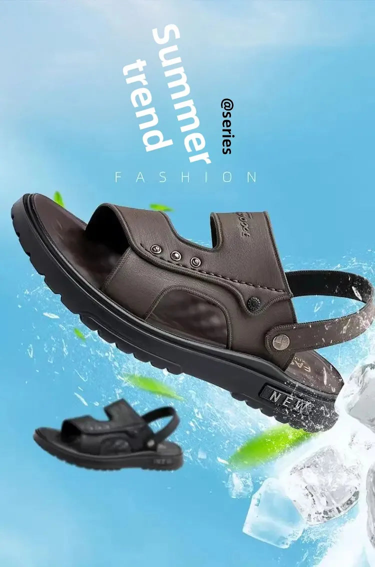 Men's Anti-Slip Soft Bottom Sandals Thickened Wear-Resistant Breathable Summer Driving Two-Way Fashion Beach Shoes