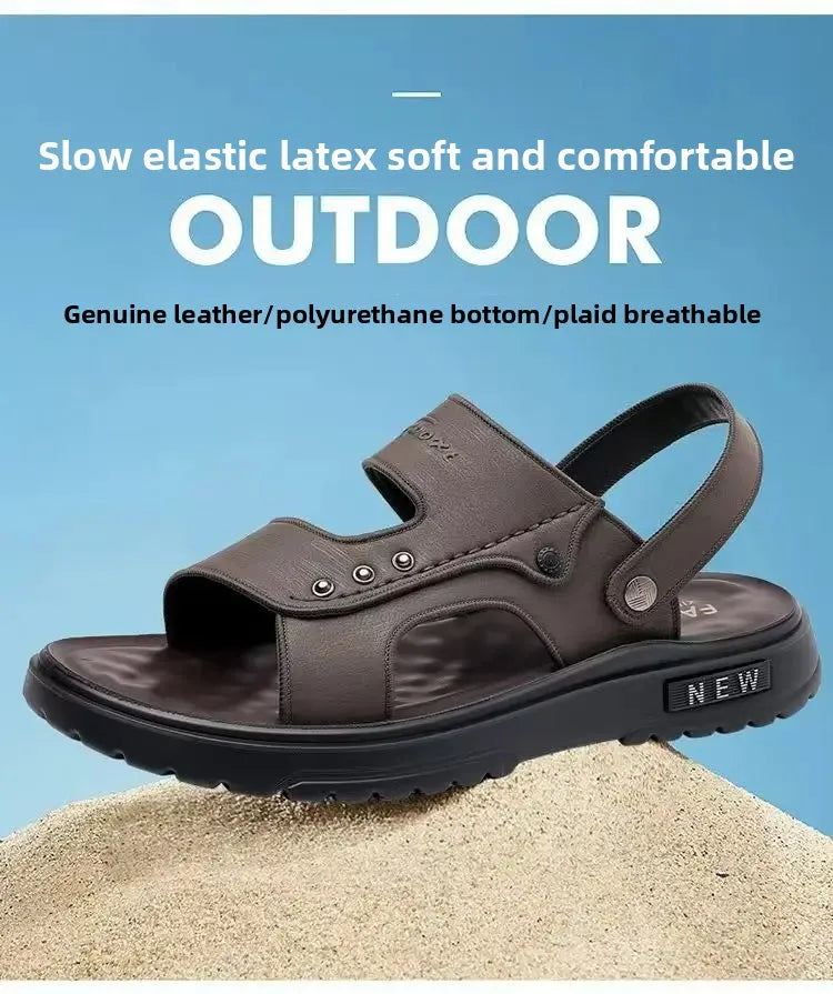 Men's Anti-Slip Soft Bottom Sandals Thickened Wear-Resistant Breathable Summer Driving Two-Way Fashion Beach Shoes