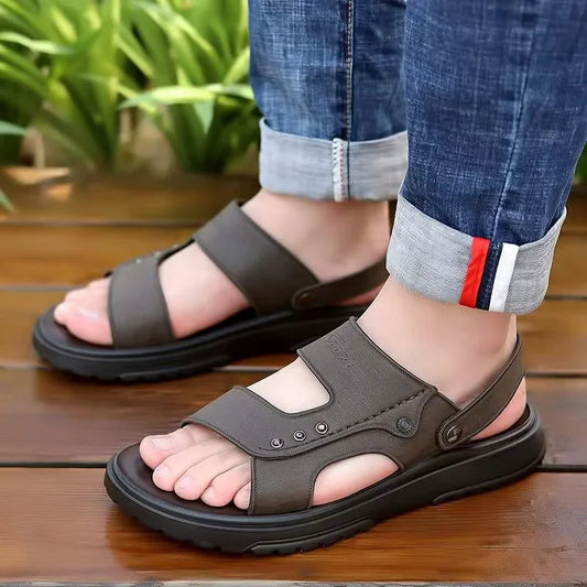 Men's Anti-Slip Soft Bottom Sandals Thickened Wear-Resistant Breathable Summer Driving Two-Way Fashion Beach Shoes