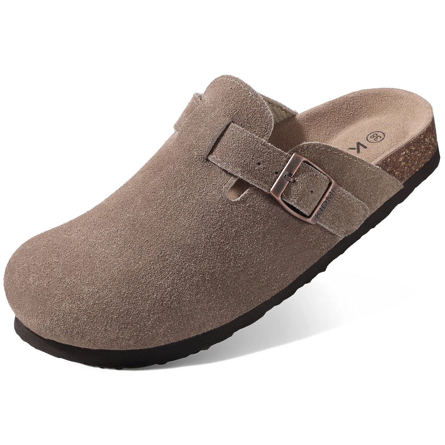 Kidmi New Genuine Suede Clogs for Women Men Clogs Soft Cork Footbed Mules Comfort Potato Shoes with Arch Support Beach Sandals