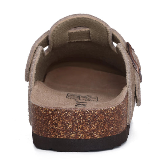 Kidmi New Genuine Suede Clogs for Women Men Clogs Soft Cork Footbed Mules Comfort Potato Shoes with Arch Support Beach Sandals
