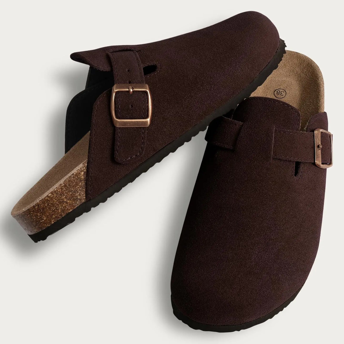 Kidmi New Genuine Suede Clogs for Women Men Clogs Soft Cork Footbed Mules Comfort Potato Shoes with Arch Support Beach Sandals