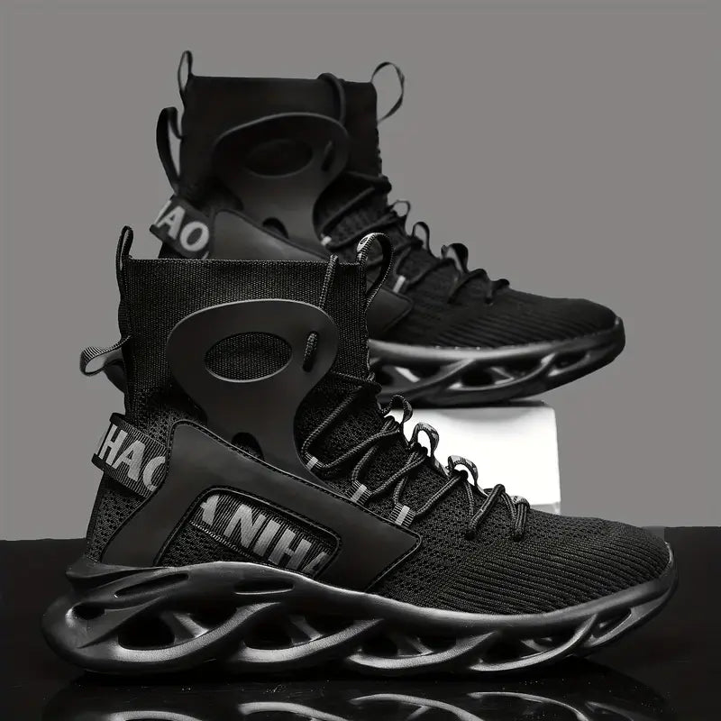Solid Shock Absorption Blade Type Shoes, Breathable Lace Up Non-Slip Shoes