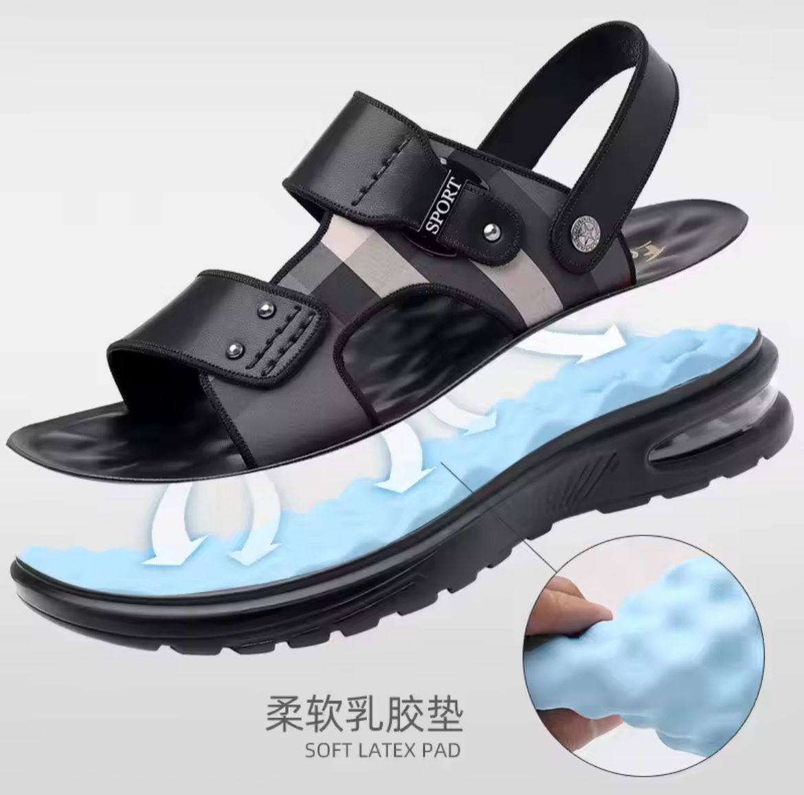 New Men Shoes Summer Fashion Sandals Air Cushion Genuine Leather Slipper Youth Outdoor Soft Sole Beach Shoes