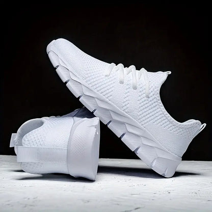 Kaiqilang Men's Breathable Lightweight Running Shoes - White Casual Sneakers with Coconut Sole, MD Cushioning & Fabric Upper for Gym,
